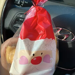 Super cute Santa bag for the donut holes....my son loved it