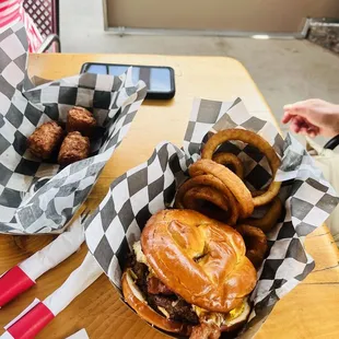 Cowboy burger with onion rings