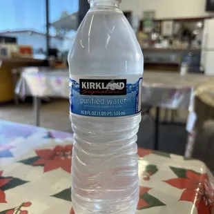 a bottle of kirkland bottled water