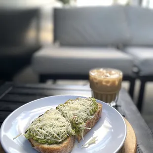 Avo toast and iced pumpkin latte