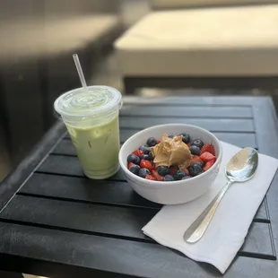 Iced Matcha Latte and Açaí Bowl