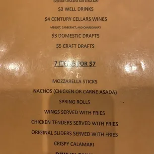 Happy Hour Menu
