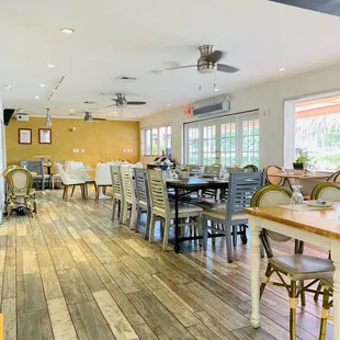 tables and chairs in a restaurant