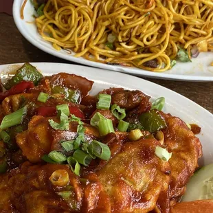 Chili Momo and Mutton Chowmein