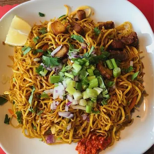 Chicken Chowmein) spicy, tangy, really good and large portion