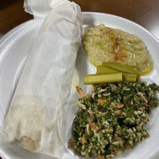 Shawarma tabboula and hummus