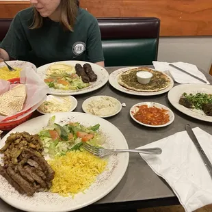 Sahara's Sample Appetizer, Kufta Kabob, Half and Half, Zaatar Bread,