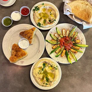 Fried Cheese x 2 Spinach Pies x Hummus Dip