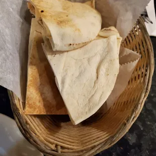 a basket of pita bread