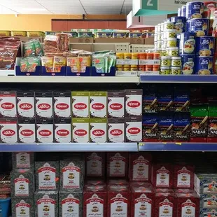 shelves of various products