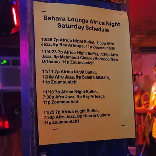 the schedule of the night