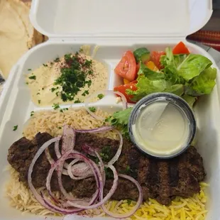 Beef 28. Kids Kufta-Lamb Kebab Over Rice