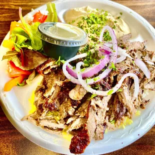 30. Lamb and Beef Shawarma Over Rice Plate