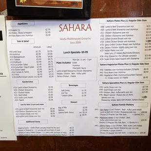 9/21 menu. Some price increases, but still a good deal.