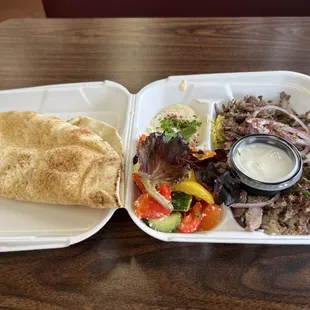 #29. Lamb and Beef Shawarma Over Rice Plate