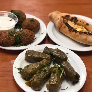 Small Dolma  and Falafel order and a cheese pie.