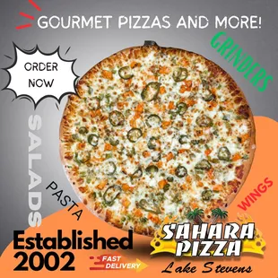 Sahara Pizza Gourmet Pizzas
https://saharapizza.hungerrush.com/Order/Menu/1
 https://linktr.ee/saharapizzalakestevens