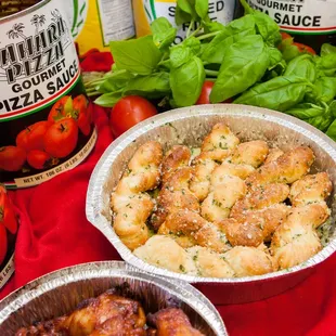 a variety of food items on a table