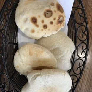 a basket of pita bread