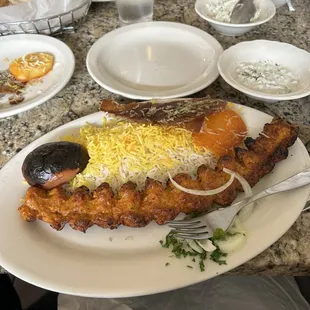 Ground chicken kabob platter