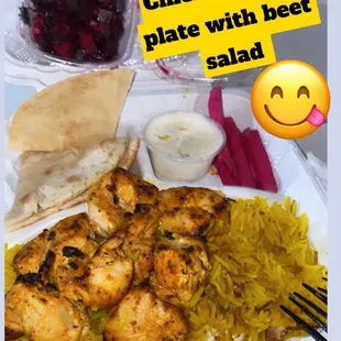 chicken tikka plate with beet salad