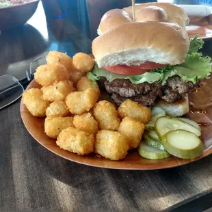 Smash Burger with Tater Tots - Fantastic, Generous Meal.