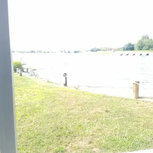 restaurant has open view of the lake.