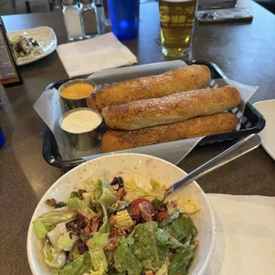 Chopped salad and breadsticks