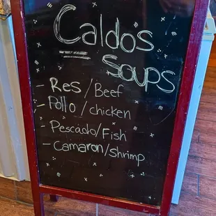 Hot soups of the day.