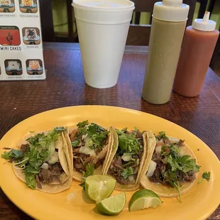 Carnitas, barbacoa and 2 cabeza tacos.
