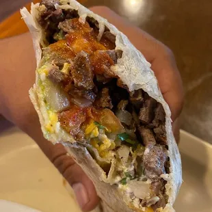 Asada burro  Pico de halo  Sour cream  Cheese  Perfect!