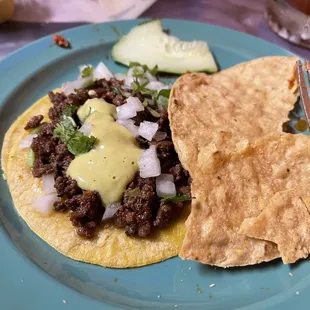 Fajita Taco with green sauce.