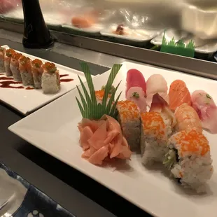 Sushi Combination and a seared salmon speciality  roll