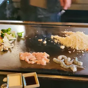 Hibachi being cooked in front of us.