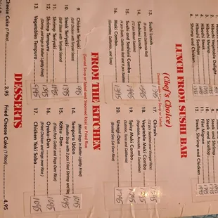 Lunch Menu and Dessert Menu
