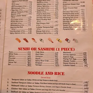 Sushi Menu and Noodles Menu