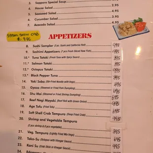 Soup Salad and Appetizers Menu