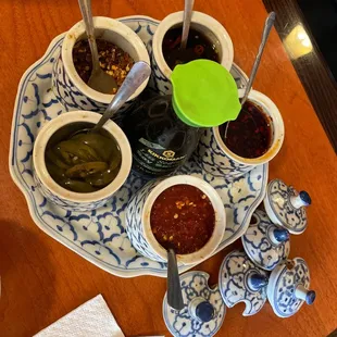 a variety of sauces and condiments