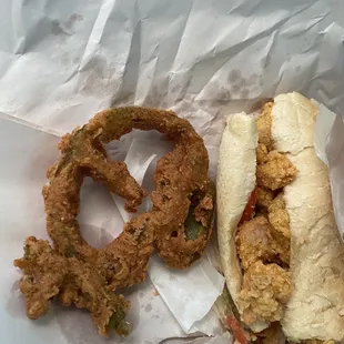 Both fried bell pepper and half of that so called small shrimp  po-boy!!!!