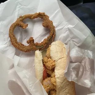Fried green bell pepper and  full shrimp  po-boy!!!