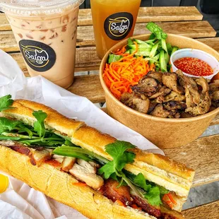 Grilled Pork Vermicelli (right) and Chicken Banh Mi (left)