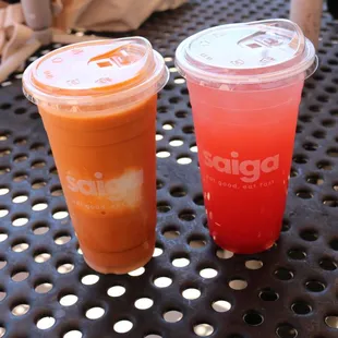 Coconut Thai Tea (Left) &amp; Strawberry Lemonade (Right)