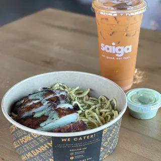 Garlic Noodles with BBQ Chicken