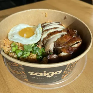 Kimchi Fried Rice with BBQ Chicken