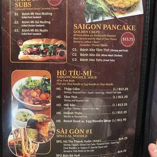 Menu as of 01/2024