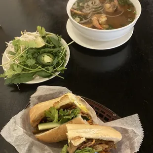 Pho with shrimp, and Banh Mi