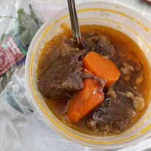 Beef stew- tender beef with some fatty bits