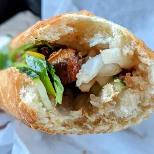 Roast pork bahn mi, too spicy much better if they used jalapeno instead of serano