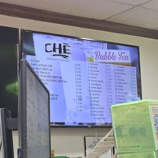 a menu displayed on the wall