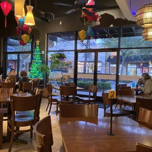 Colorful lanterns and tree